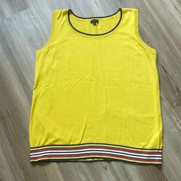 Talbots sweater vest Yellow Striped trim Womens size XL Preppy Casual Knit - Picture 2 of 11